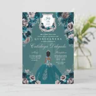 Invitation Château de Princesse turquoise et Argent Quinceañe
