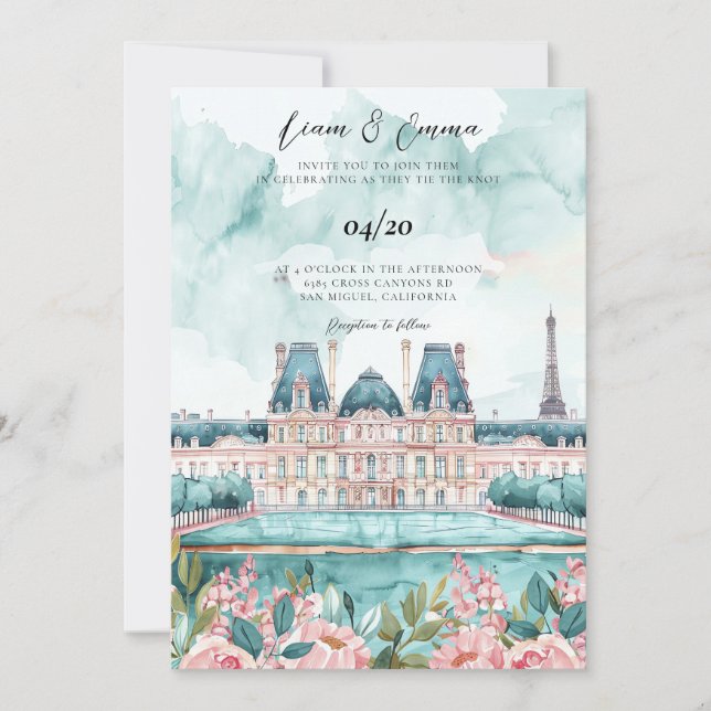 Invitation Château De Versailles France Mariage Paysage (Devant)