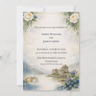 Invitation Château du chardon à la rose écossaise Mariage aqu