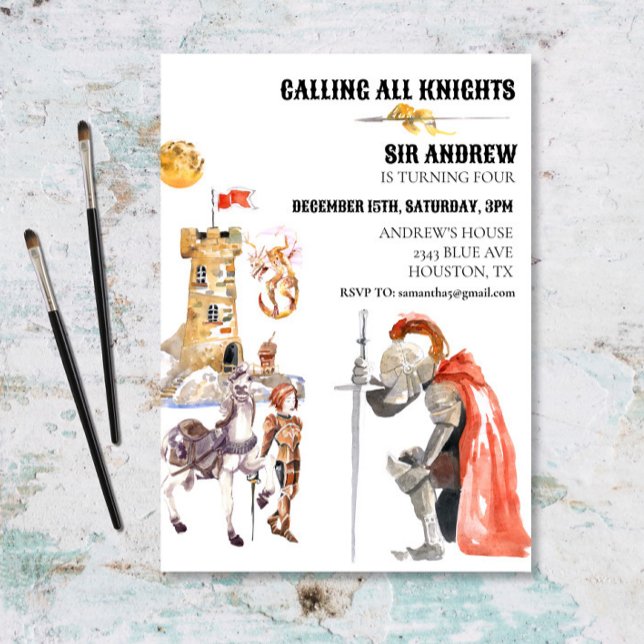Invitation Château du Dragon de Chevalier Médiéval Aquarelle  (Créateur téléchargé)