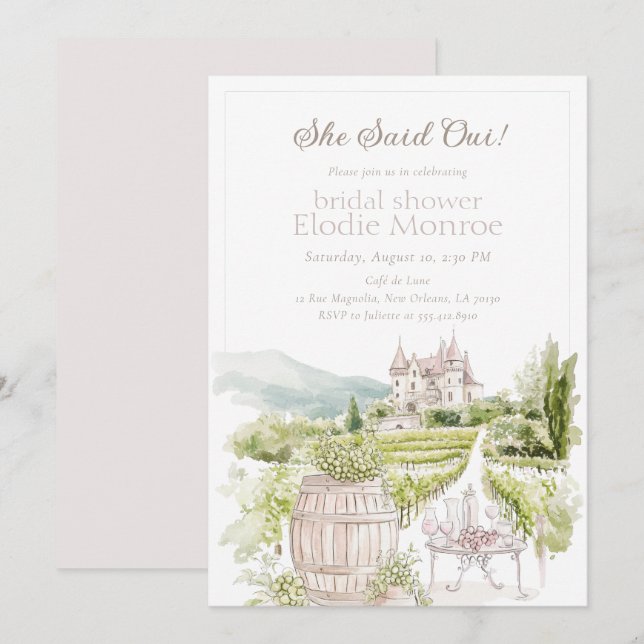Invitation Château Élégant de Provence Mariage Campagnard Fra (Devant / Derrière)