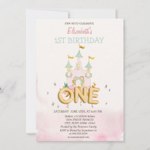 Invitation Château Fleurs Aquarelle Un 1er Anniversaire