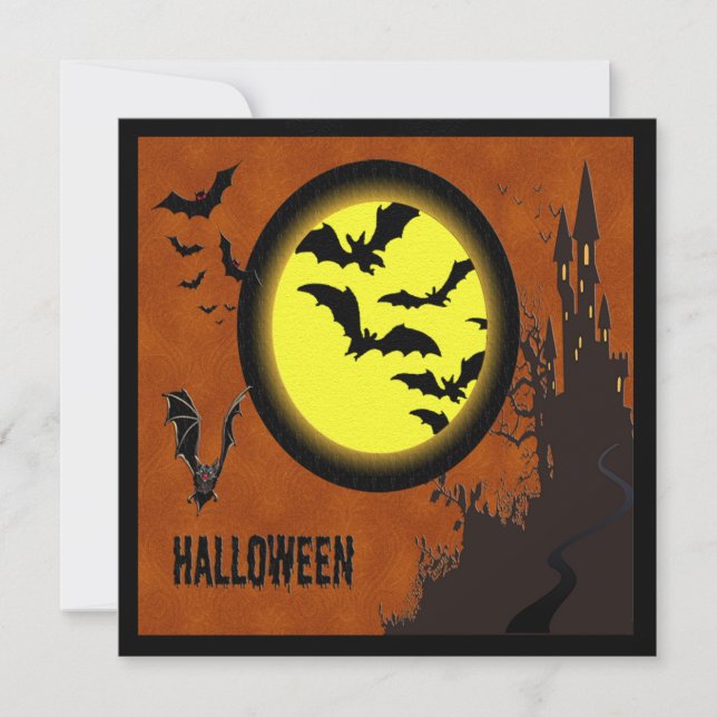 Invitation Château haunted, Bats et Yellow Moon (Devant)