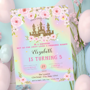 Invitation Château Holographique Élégant Paillettes Dorées An