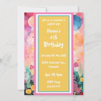 Invitation Château Magique Coloré Rose Pastel