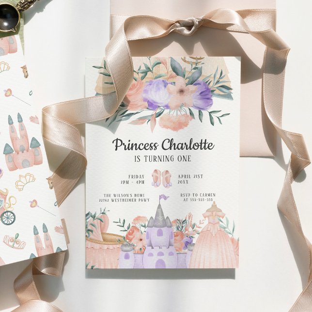 Invitation Château Magique Moderne rose princesse Anniversair (Créateur téléchargé)