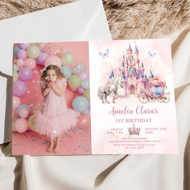 Invitation Château Magique Unicorn Princesse Photo Anniversai (Créateur téléchargé)
