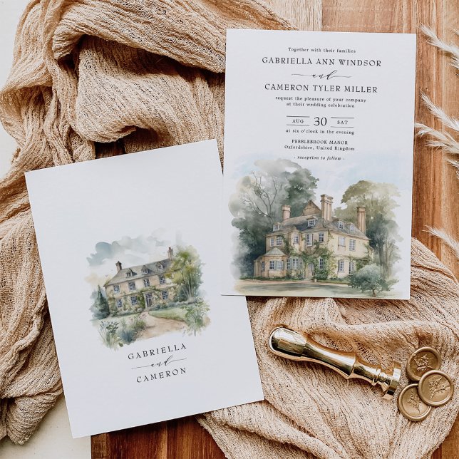 Invitation Château Majestic Manor Anglais Destination Mariage (Créateur téléchargé)