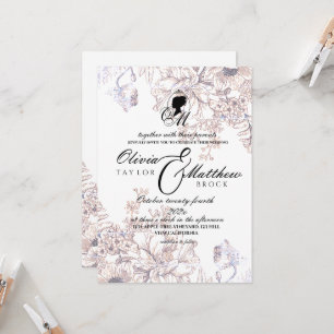 Invitation Château Mariage Jardin Flora Beige Élégant Script