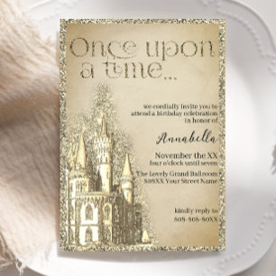 Invitation Château Pailleté Or Thème de Conte de Fées