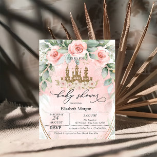 Invitation Château Pailleté Roses Roses Bébé Fille Shower