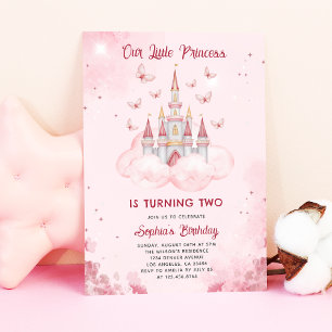 Invitation Château Princess Aquarelle rose fille Anniversai