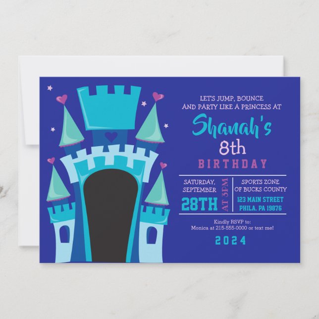 INVITATION CHÂTEAU PRINCESS BOUNCE MAISON D'ANNIVERSAIRE (Devant)