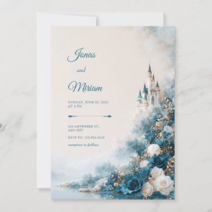 Invitation Château Romantique au Lac avec Roses Turquoise pou
