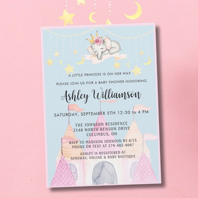 Invitation Château rose de charme Princesse Baby shower fille (Créateur téléchargé)