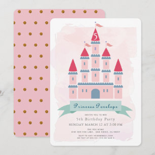 Invitation Château rose Princesse Fille Anniversaire