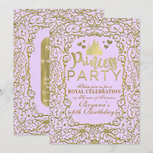 Invitation Château Royal Or Violet Lavande FÊTE DE PRINCESSE