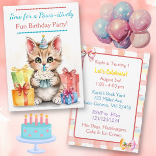 Invitation Chaton d'anniversaire doux coloré