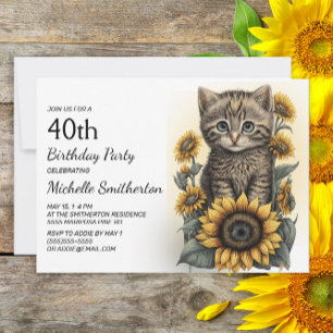 Invitation Chaton gris tabby tournesols 40e anniversaire