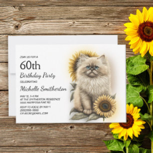 Invitation Chaton himalayen Tournesols 60e Anniversaire