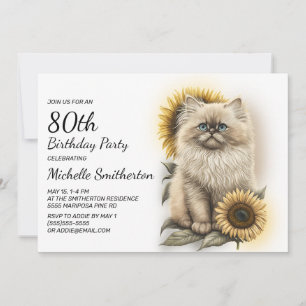 Invitation Chaton himalayen Tournesols 80e Anniversaire