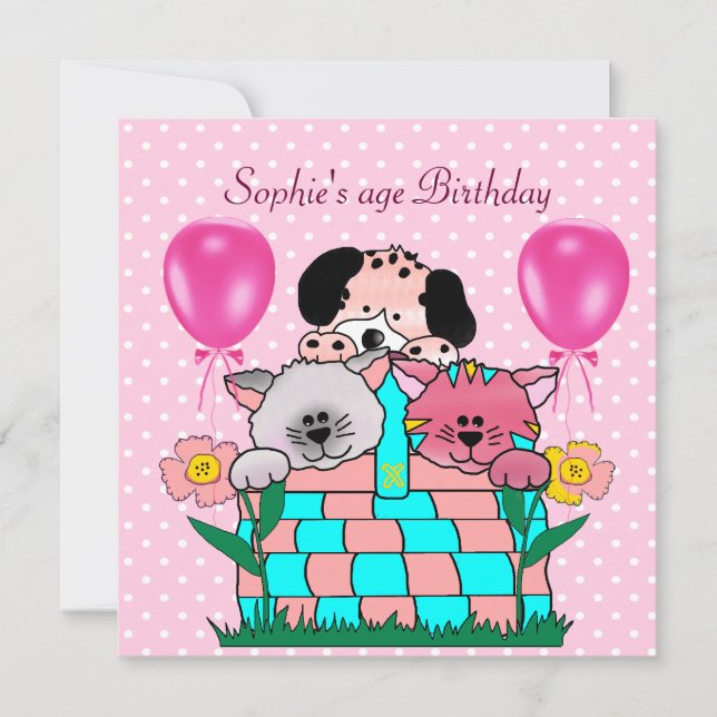 Invitation Chats de fête d'anniversaire pour enfants Chiens B (Devant)