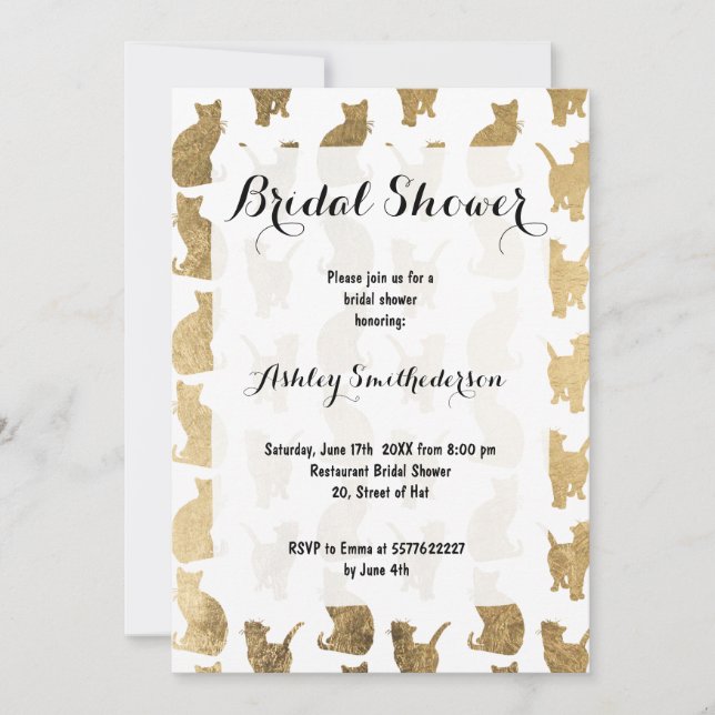 Invitation Chats d'or moderne motif douche de nage (Devant)
