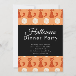 Invitation Chats et Pleines lunes Orange Halloween Diner fête