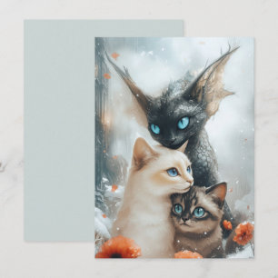Invitation Chats magiques d'hiver avec un dragon fantaisiste 