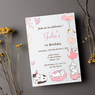 Invitation Chats mignons roses 1er anniversaire