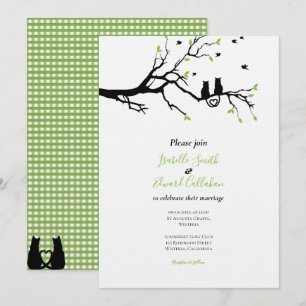 Invitation Chats Noirs en arbre vert En vichy Mariage