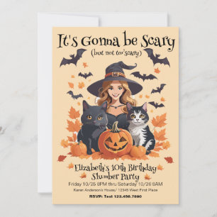 Invitation Chats sorciers chauves-souris et Citrouilles
