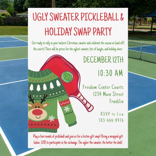 Invitation Chaud de Noël Pickleball échange cadeau (Créateur téléchargé)