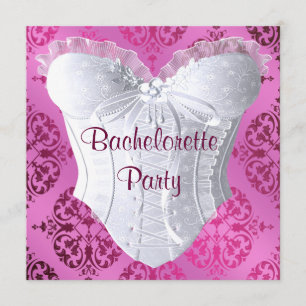 Invitation Chaud rose Damask Corset Bachelorette Party
