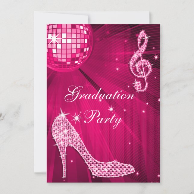 Invitation Chaud rose Disco Ball Sparkle Heels Graduation (Devant)