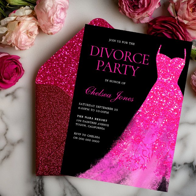 Invitation Chaud rose étincelle soirée Divorce (Créateur téléchargé)