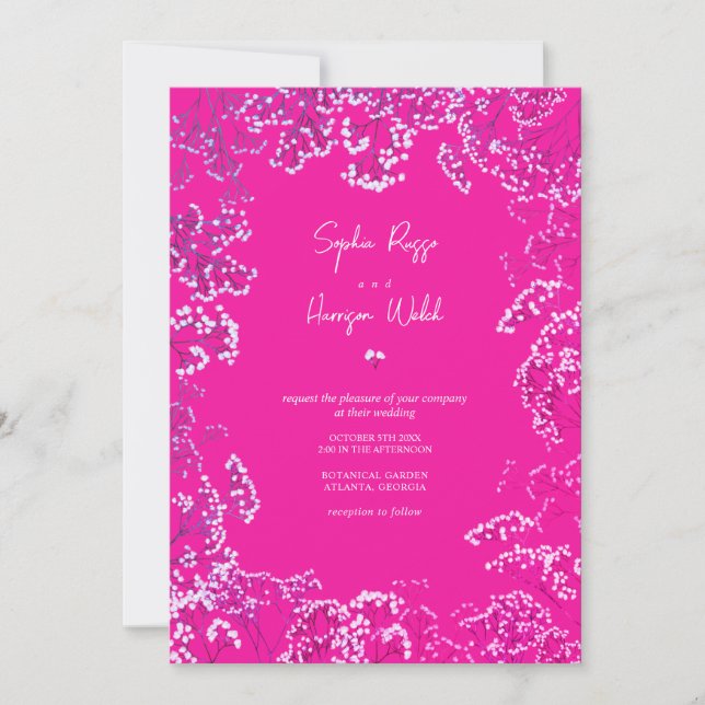 Invitation Chaud rose Gypsophila Mix et Mariage de correspond (Devant)