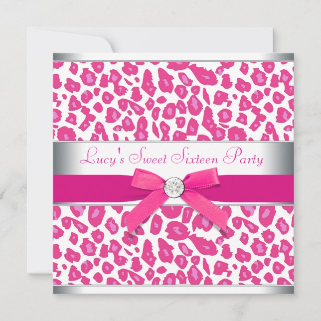 Invitation Chaud rose léopard Bow rose léopard Sweet 16 Party (Devant)