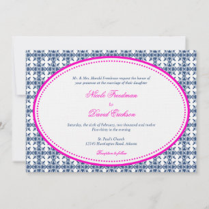 Invitation Chaud rose marine ovale perlé preppy personnalisé 