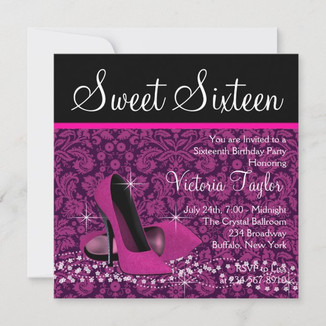 Invitation Chaud rose noir Damas hauts talons doux 16 Partie (Devant)