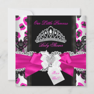 Invitation Chaud rose princesse Baby shower fille Léopard noi