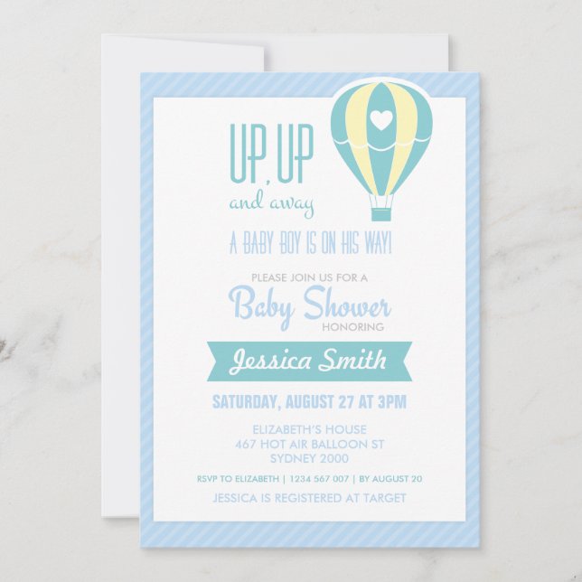 Invitation chaude bleue de baby shower de ballon à (Devant)