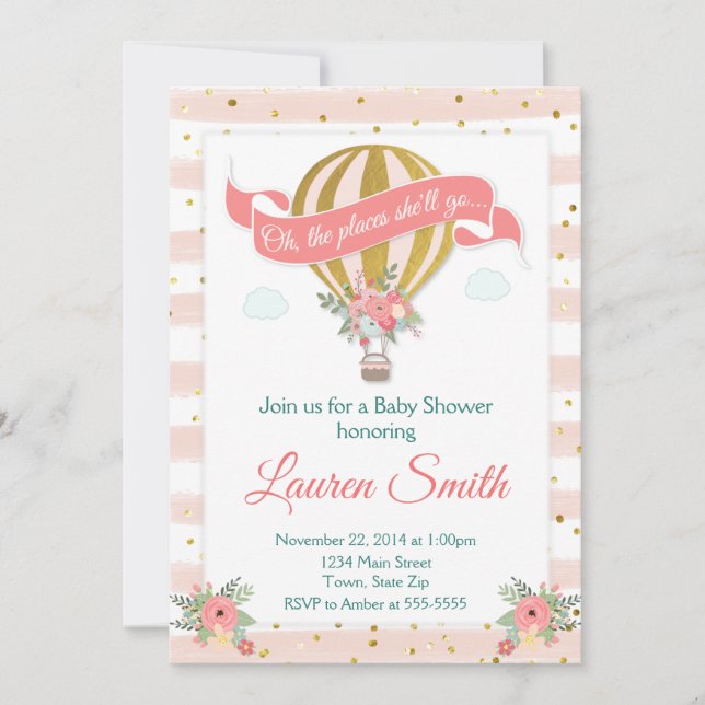 Invitation chaude de baby shower de ballon à air (Devant)