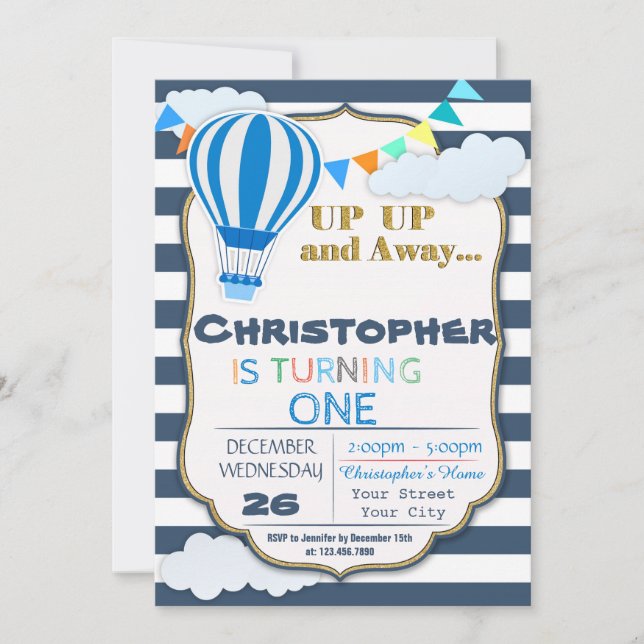 Invitation chaude de fête d'anniversaire de ballon (Devant)
