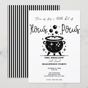 Invitation Chaudière de sorcière noir et blanc Fête d'Hallowe