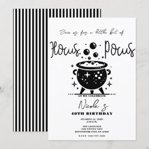 Invitation Chaudière de sorcière noir et blanc Halloween Anni
