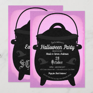 Invitation Chaudière de sorcière noire Fête d'Halloween en ro