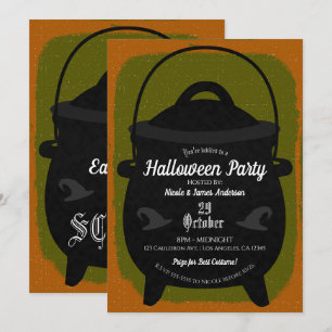 Invitation Chaudière de sorcière noire Orange Vert Soirée Hal