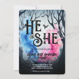 Invitation Chaudière de sorcière Rose Bleu Halloween Révélati