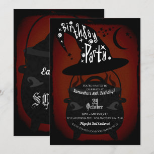 Invitation Chaudière de sorcière vintage pour fête d'annivers